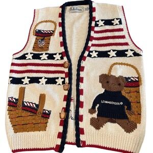 BellePointe Longaberger Patriotic Basket Teddy Bear Knit Vest Womens Medium M